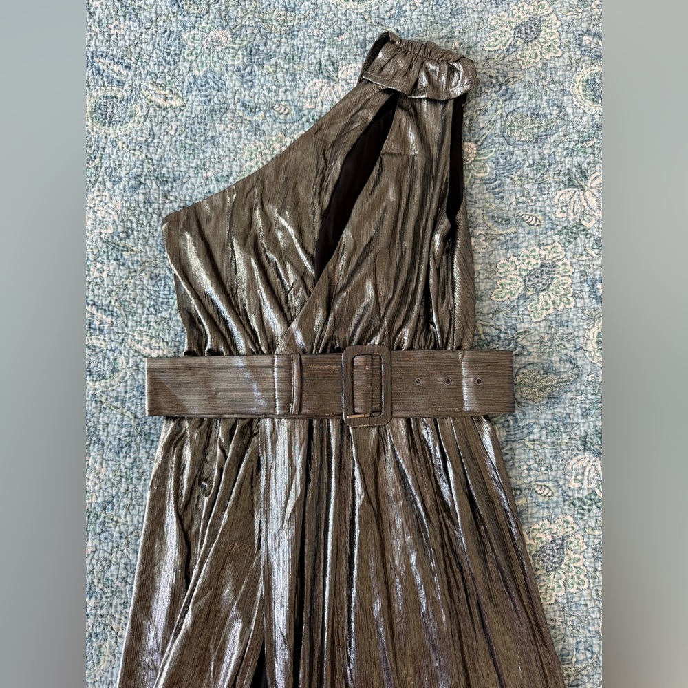 Bella Barnett Metallic One-Shoulder Dress with Belt